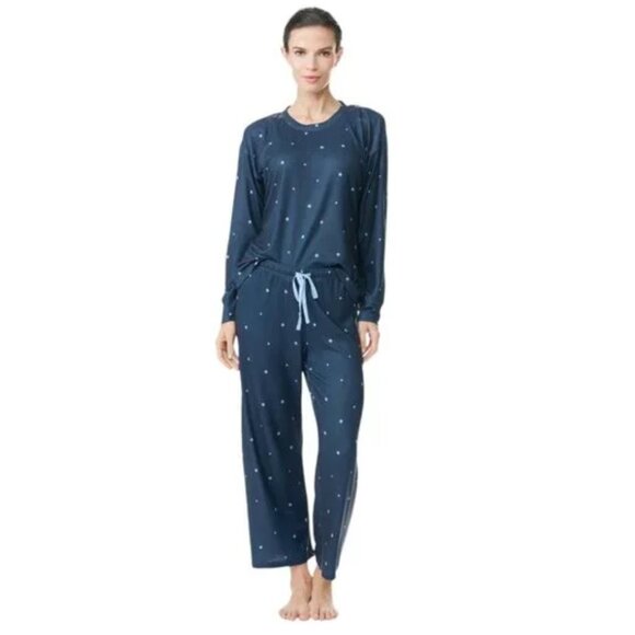 P.J. SALVAGE Pajama Set Top & Bottoms Stretch LS Wide Leg Navy Stars Women's XL - Picture 1 of 16